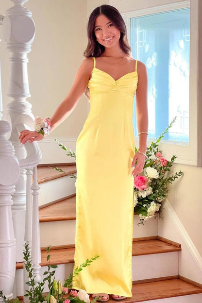 Classic Sheath Spaghetti Straps Candy Pink Long Prom Dress with Ruched