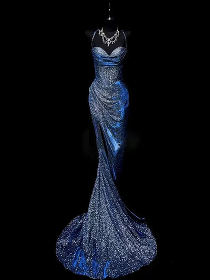 Classy Leg Split Prom Dresses Straps Mermaid Long Evening Party Gowns