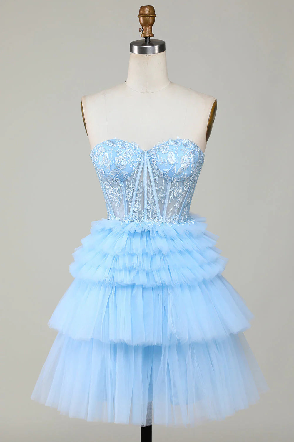 omberprom A Line Sweetheart Tiered Short Homecoming Dress with Ruffles Graduation Dress