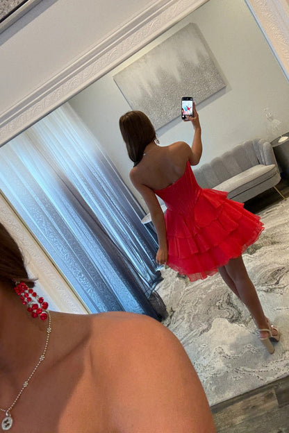 Cute A-Line Sweetheart Ruffled Homecoming Dress with Lace Detail
