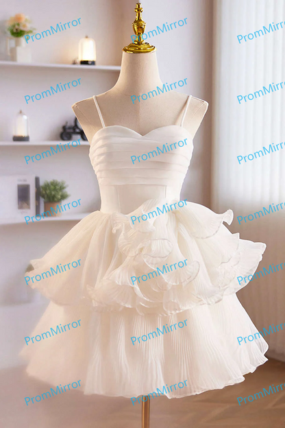 Cute A-Line White Ruffle Short Homecoming Dress