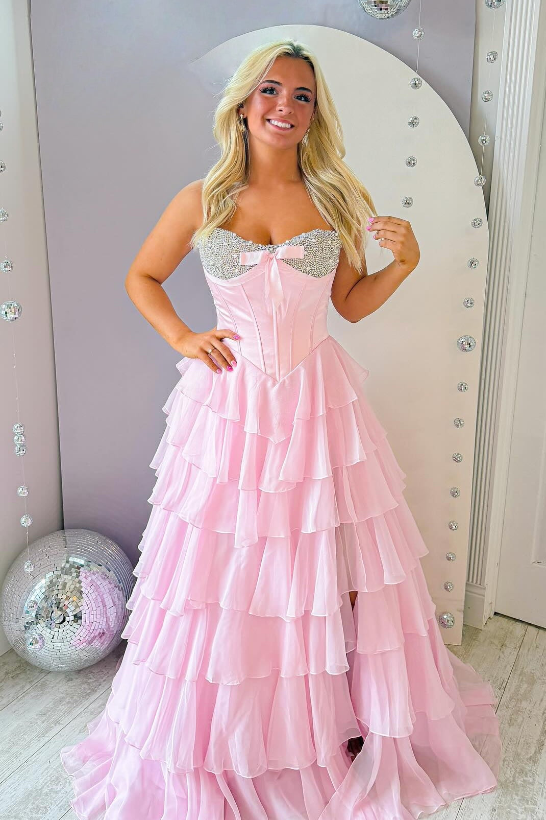 Cute A Line Sweetheart Pink Corset Prom Dress with Beading Ruffles