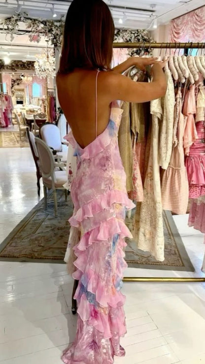Cute Layers Spaghetti Straps Long Prom Dress Summer Beach Dresses