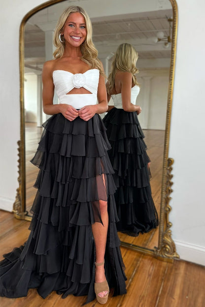 Romantic Blush Pink Strapless Chiffon Tiered Prom Gown for Formal Evenings