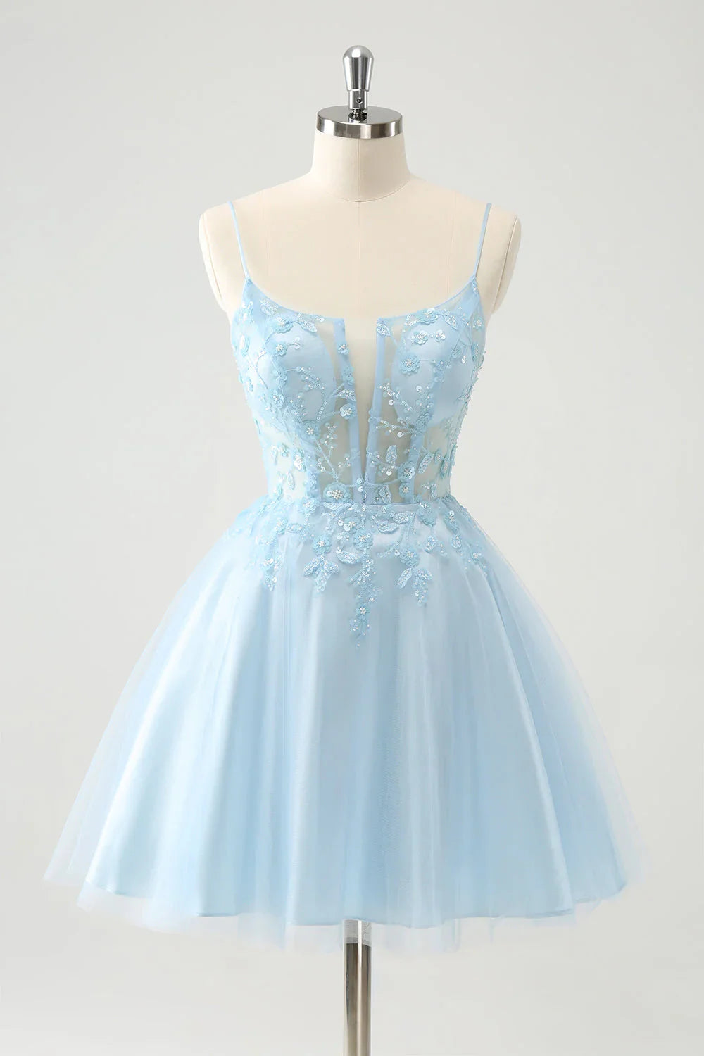 omberprom Short Homecoming Dress Cute Blush A Line Spaghetti Straps Corset with Appliques
