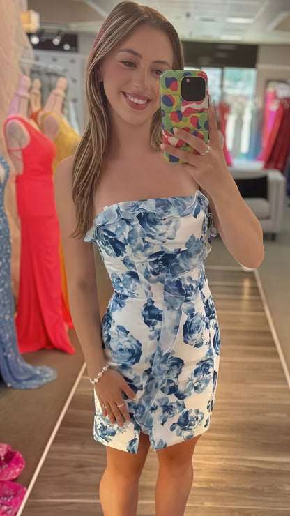 Cute Strapless Floral Bodycon Homecoming Dresses,AST1856
