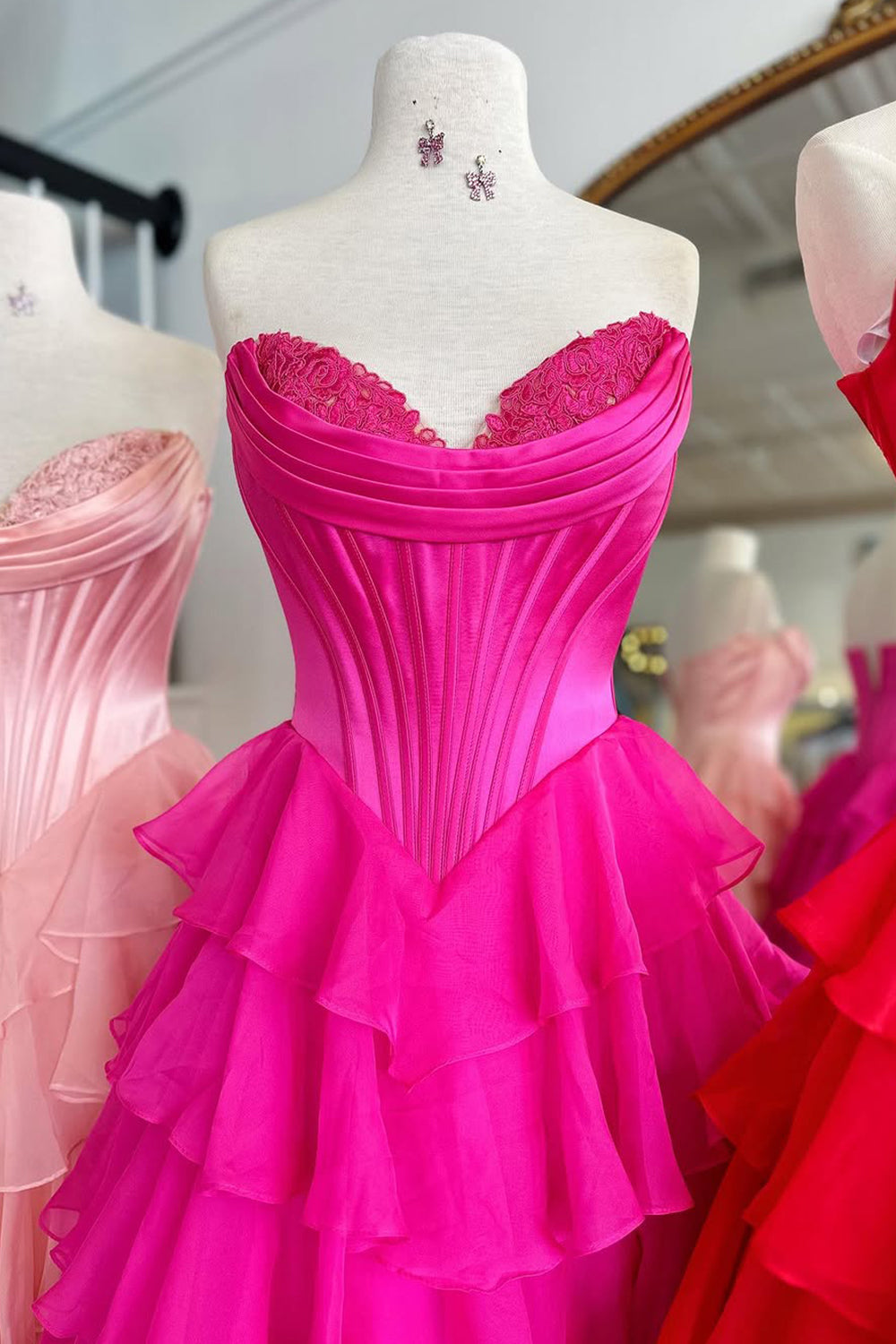 Pretty Sweetheart A-Line Satin Top Long Layered Chiffon Prom Dress with Slit
