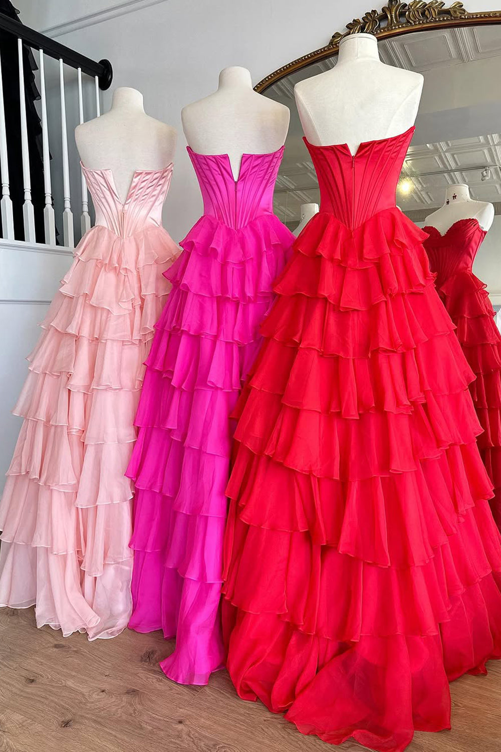 Pretty Sweetheart A-Line Satin Top Long Layered Chiffon Prom Dress with Slit