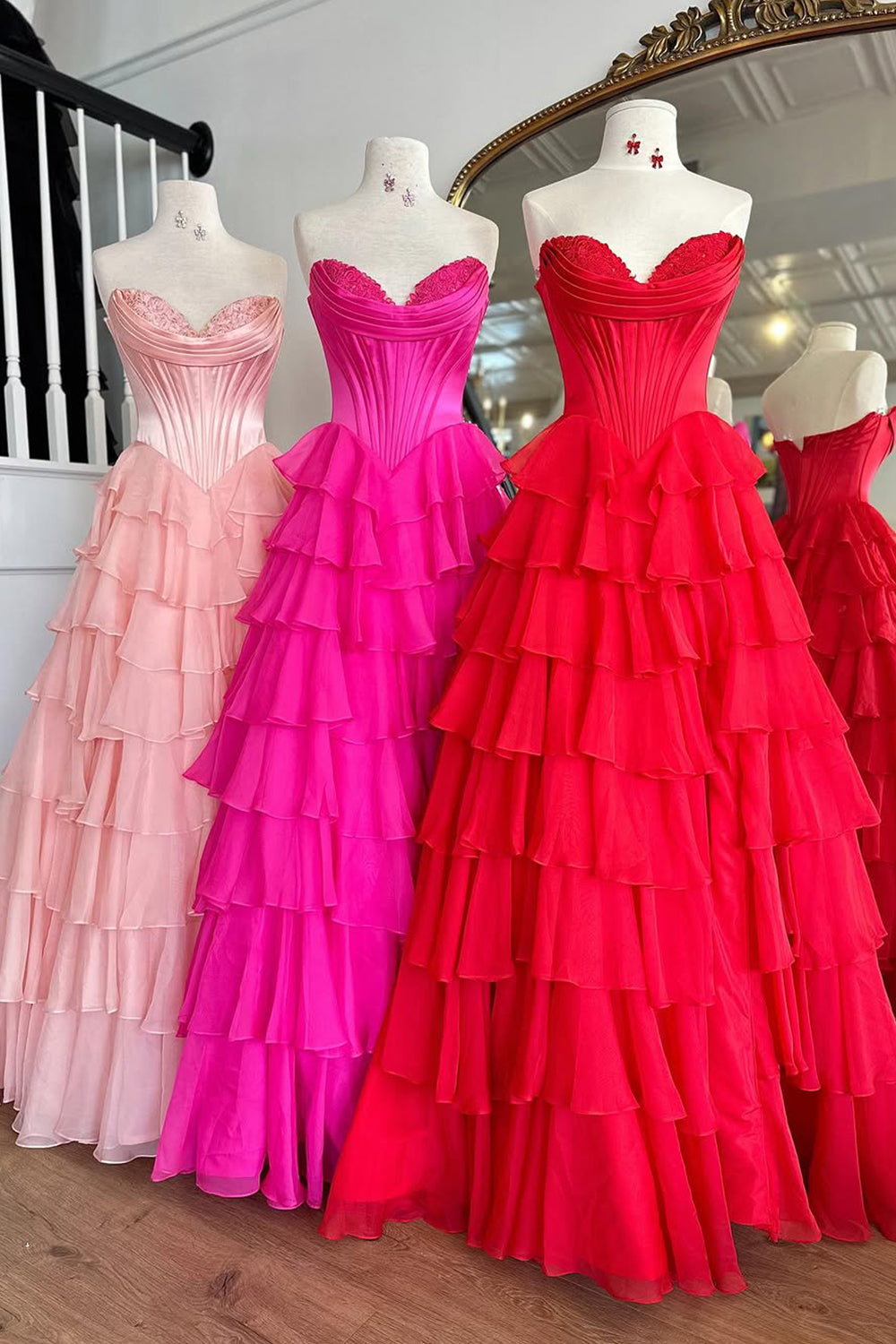 Pretty Sweetheart A-Line Satin Top Long Layered Chiffon Prom Dress with Slit
