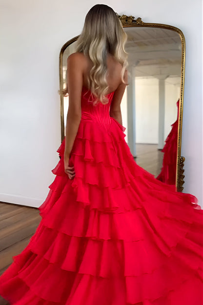 Romantic Yellow Sweetheart Corset Tiered Ruffle Chiffon Ball Gown Prom Dress
