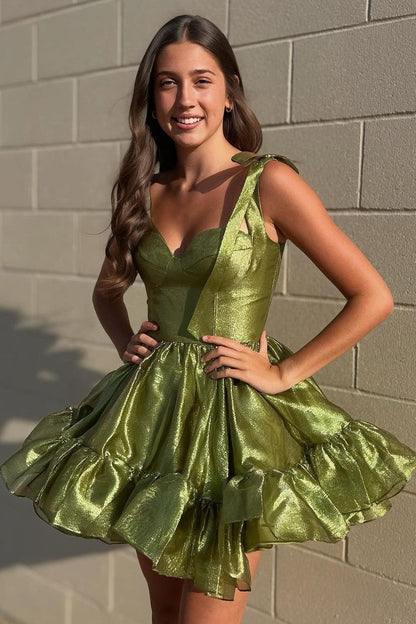 Charming A-Line Organza Mini Dress with Ribbon Straps Barbie Inspired Homecoming Dress