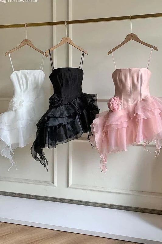 omberprom Cute Ruffles Mini Birthday Dress Homecoming Dress Party Dress With Flower Graduation Dress