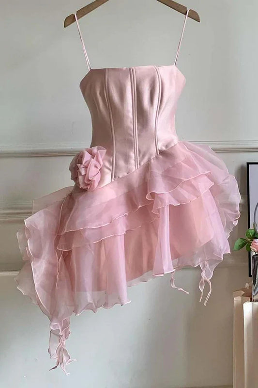 omberprom Cute Ruffles Mini Birthday Dress Homecoming Dress Party Dress With Flower Graduation Dress