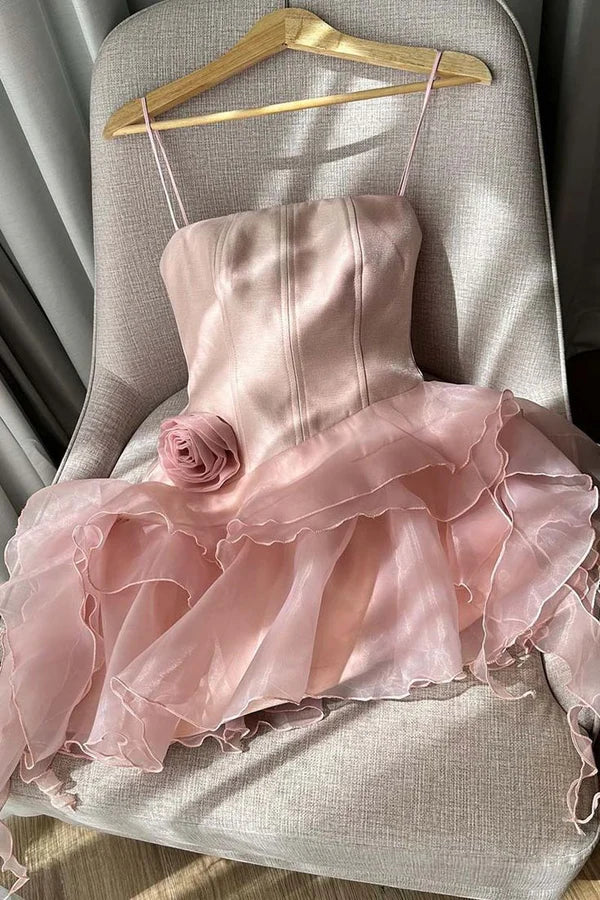 omberprom Cute Ruffles Mini Birthday Dress Homecoming Dress Party Dress With Flower Graduation Dress