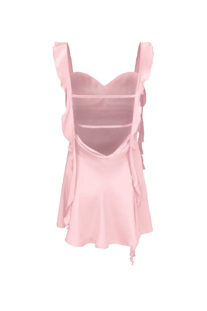 Blush Pink Ruffle Strap Mini Homecoming Dress with Side Cutouts