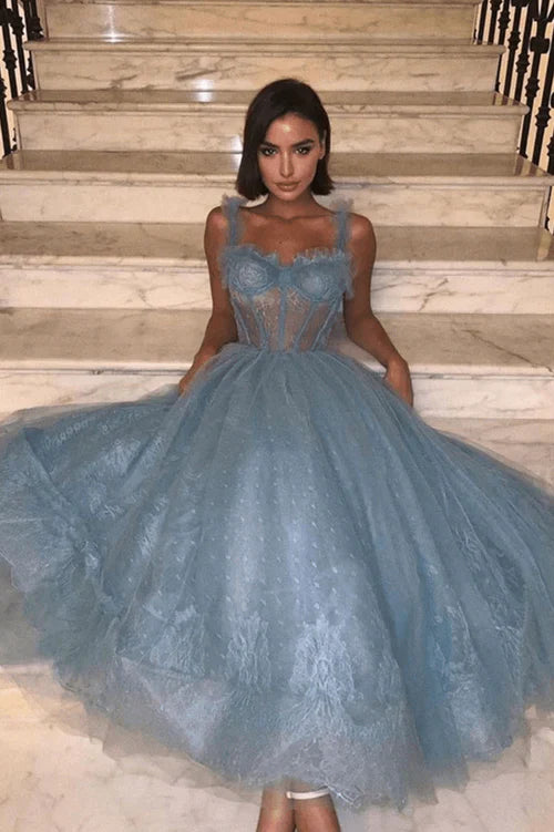 omberprom Fashion Gray Blue Tulle Lace Formal Dress Prom Dress Tulle Lace Evening Dress
