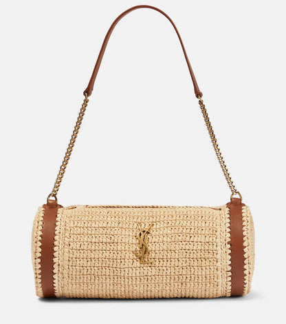 SAINT LAURENT Cassandre Small raffia shoulder bag