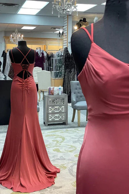 omberprom Fashion Mauve Mermaid Cowl Neck Straps Long Prom Dress
