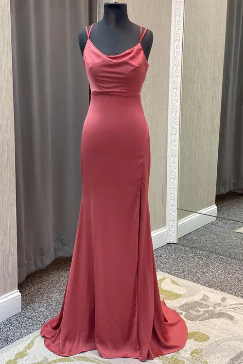 omberprom Fashion Mauve Mermaid Cowl Neck Straps Long Prom Dress