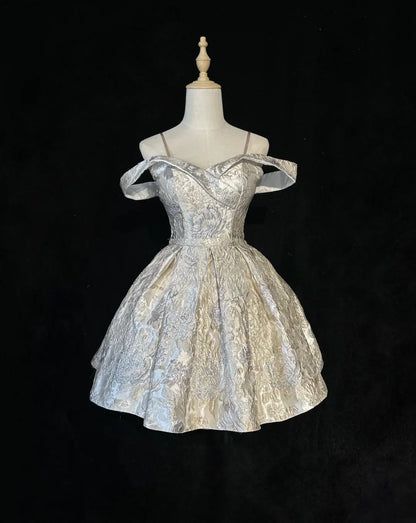 Vintage Silvery A-Line Homecoming Dress Spaghetti Strap Party Dress Short Cocktail Dress TP4610