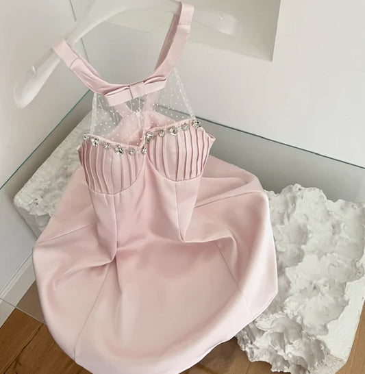 Vintage Pink Beaded Homecoming Dress A-Line Satin Party Dress Short Cocktail Dress TP4613