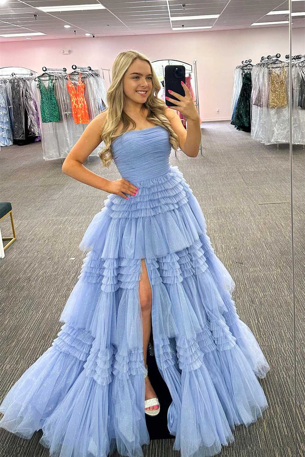 Fuchsia Sleeveless Pleated Evening Prom Dress