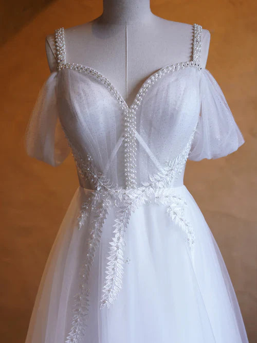 omberprom Elegant V-neck Evening Dress Pearl Embellished Floor Length Prom Dresses