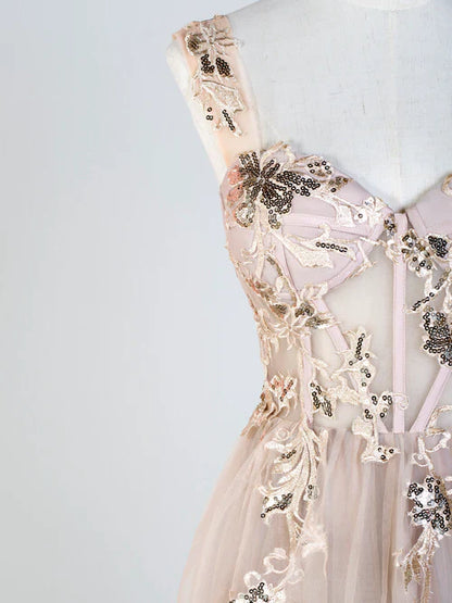 omberprom Elegant Evening Dress Corset Lace Floor Length Tulle Applique Prom Dress