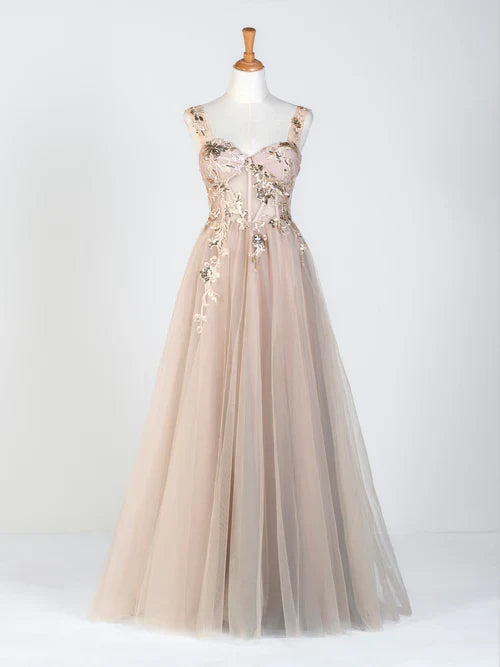 omberprom Elegant Evening Dress Corset Lace Floor Length Tulle Applique Prom Dress