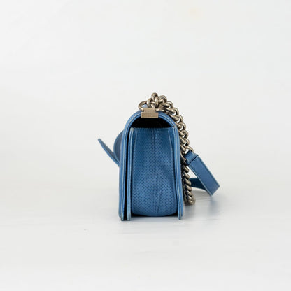 Chanel Blue Perforated Quilted Leather Small Boy Flap Bag