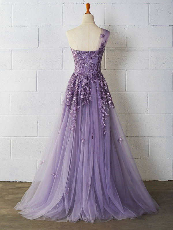 omberprom Sweet-Heart Evening Dress Tulle One Shoulder Sleeveless Long Prom Dress