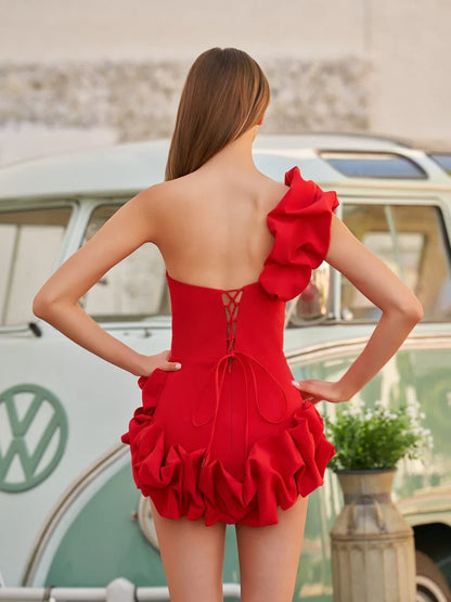 Vintage 3D Flowers Off-the-shoulder Design A-line Homecoming Dress TP3754