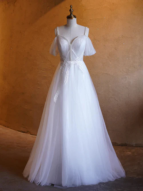 omberprom Elegant V-neck Evening Dress Pearl Embellished Floor Length Prom Dresses