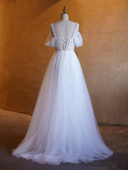 omberprom Elegant V-neck Evening Dress Pearl Embellished Floor Length Prom Dresses
