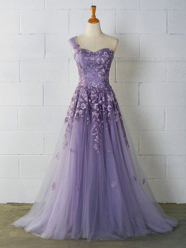omberprom Sweet-Heart Evening Dress Tulle One Shoulder Sleeveless Long Prom Dress