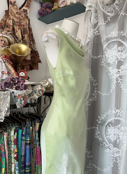 Classy Light Green Sleeveless Satin Mermaid Long Party Dress Evening Gown