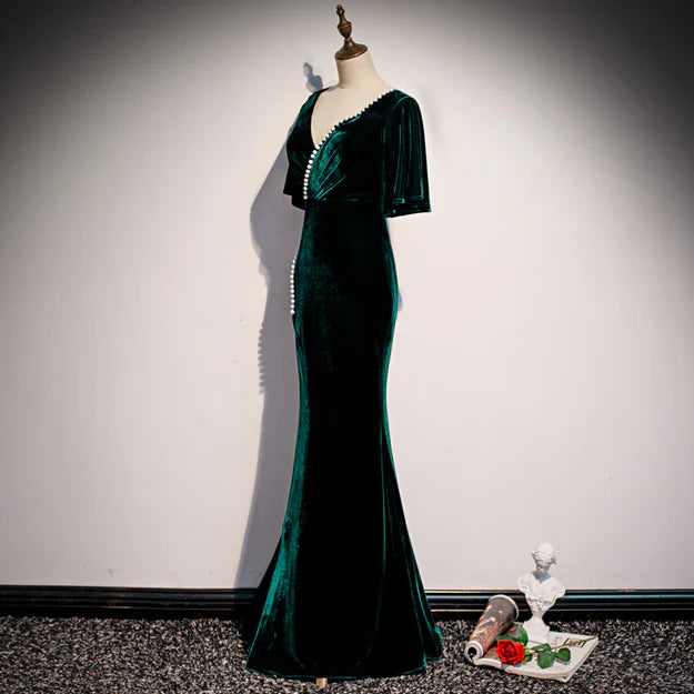omberprom Elegant Velvet Mermaid Prom Dress with Slit V-neckline Formal Dress Party Dress Long Evening Dress Wholesale
