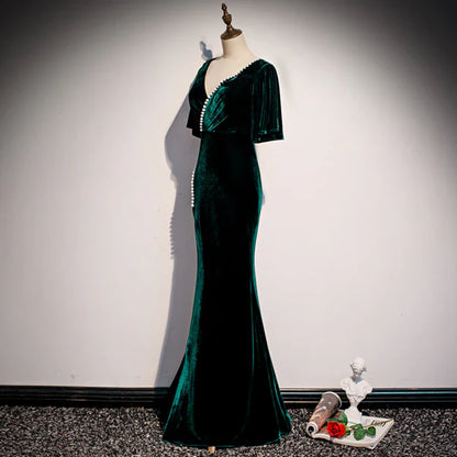 omberprom Elegant Velvet Mermaid Prom Dress with Slit V-neckline Formal Dress Party Dress Long Evening Dress Wholesale