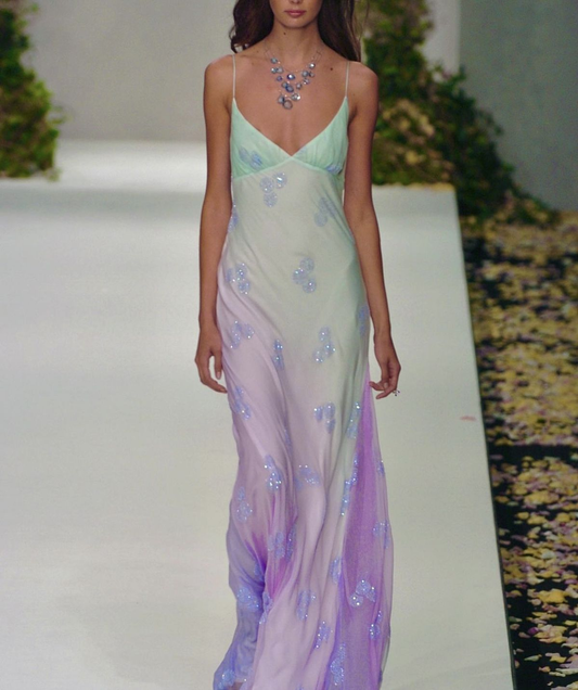 Glamorous Ombre Chiffon Spaghetti Straps V Neck Mermaid Long Party Dress Evening Gown