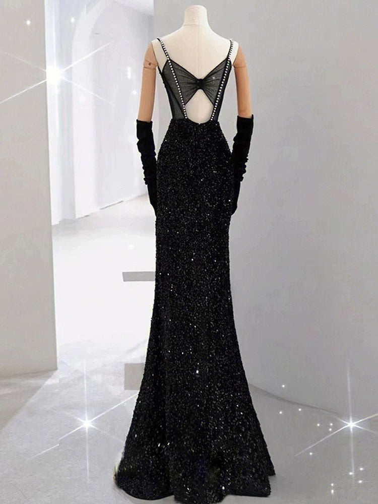 Beautiful Mermaid Straps Slit Burgundy Long Prom Dress P1366