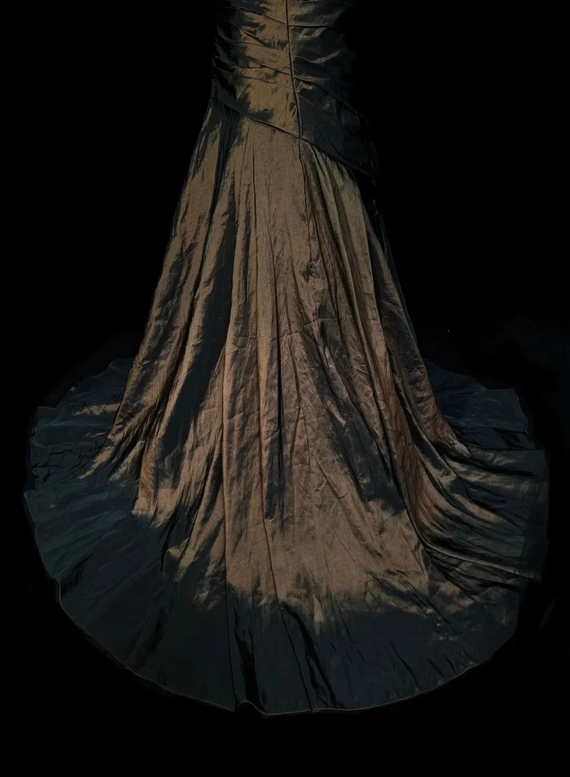 Vintage Brown Strapless Beaded Satin Mermaid Long Wedding Guest Dress Birthday Party Dress Evening Gown