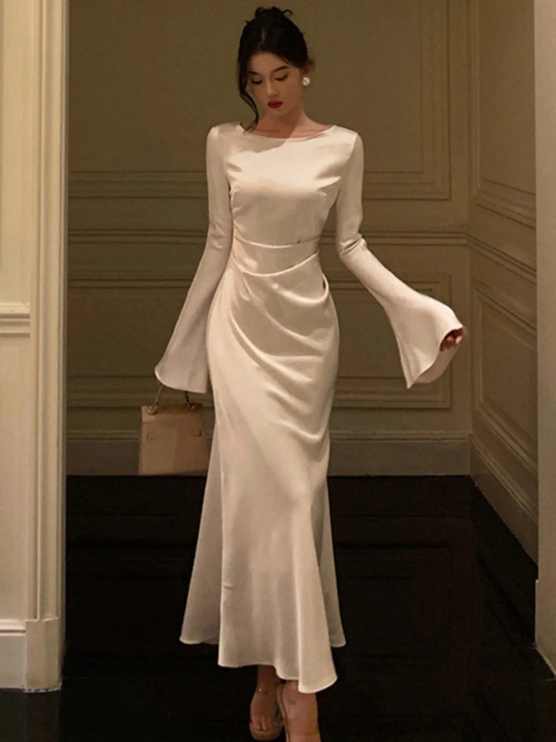 Elegant Flare Sleeve Mermaid Maxi Dresses Long Birthday Formal Gown Classy