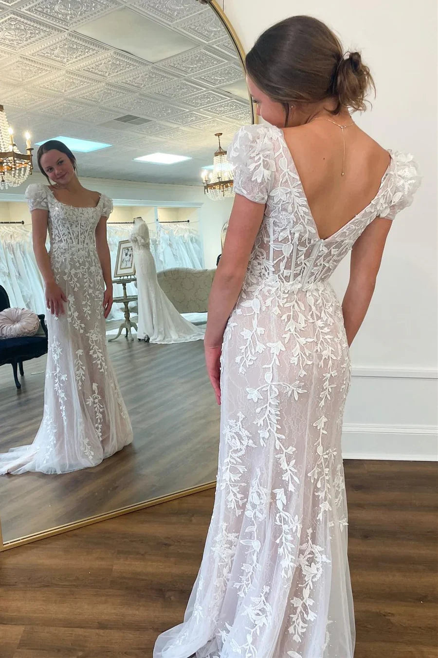 Elegant Appliques Beaded Mermaid Prom Dresses V-Neck Evening Party Dress,AST2225