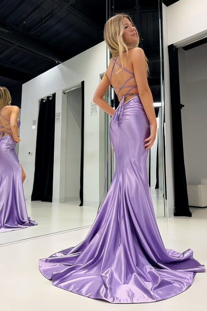 Elegant Lilac Purple Mermaid Prom Dresses Satin Evening Party Dress,AST2149