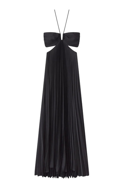 Elegant White Pleated Cutout Halter Maxi Prom Dress