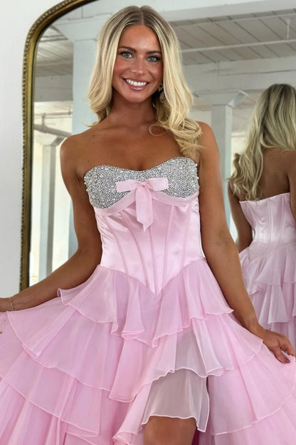 Elegant Yellow A-Line Tiered Ruffle Prom Dress with Sparkling Bodice