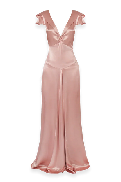 Elegant A Line Deep V Neck Yellow Long Party Dress with Open Back