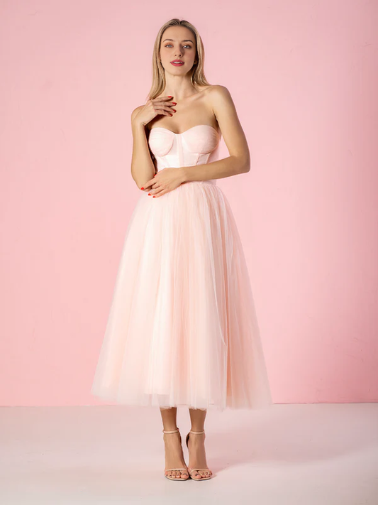 omberprom Elegant A Line Graduation Dresses Strapless Lovely Tulle Prom Dress Sweetheart Homecoming Dresses