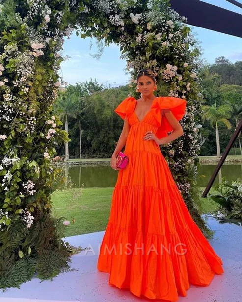 omberprom Elegant A Line V Neck Long Prom Dress Charming Evening Party Dress Formal Wear Dress