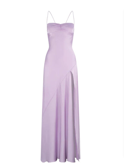 omberprom Elegant Evening Dresses Spaghetti Straps Long Prom Dress Satin Simple Formal Party Dress With Slit